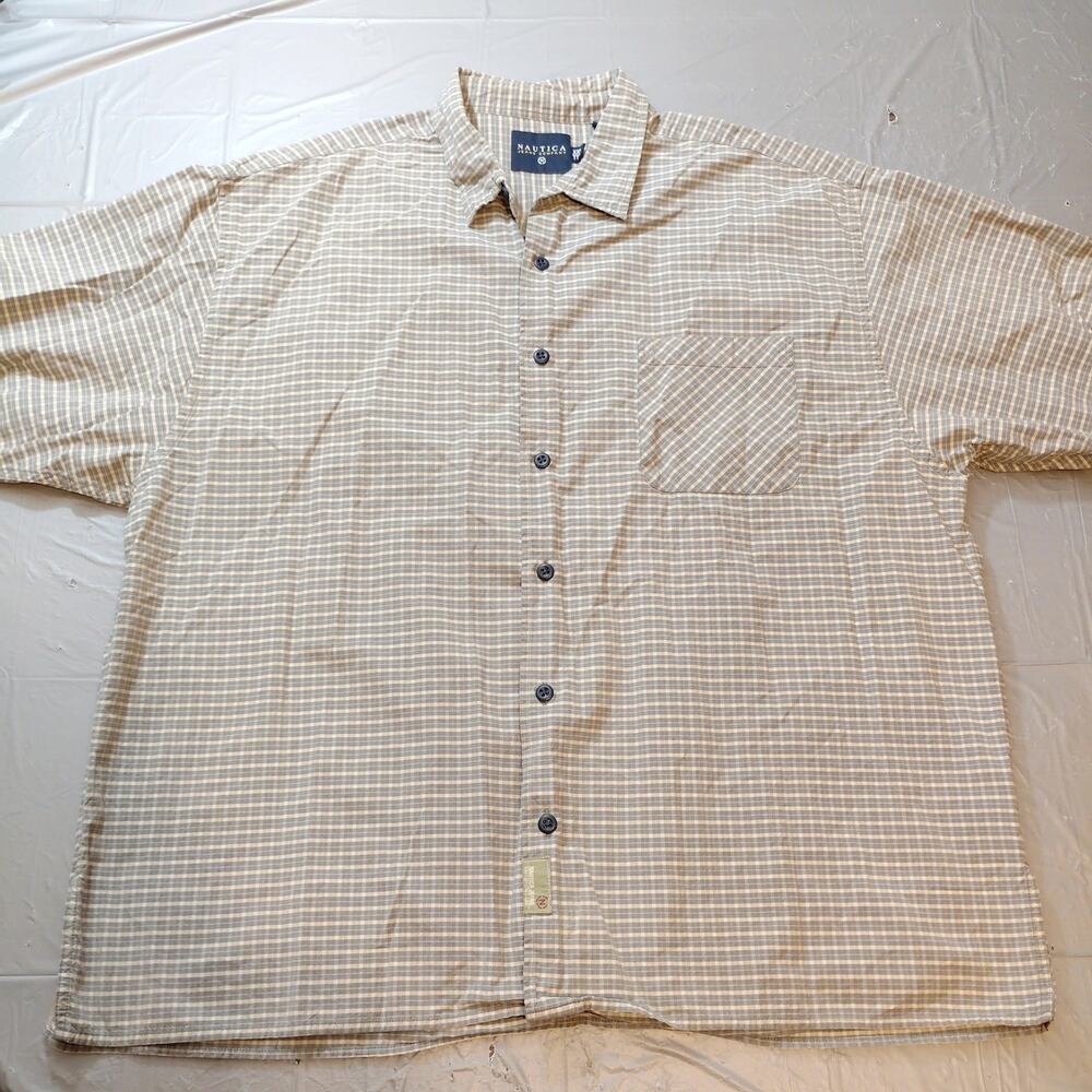 Nautica Jeans Co Short Sleeve Plaid Shirt XXL Big Tall Blue Yellow Check Woven